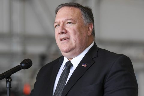18/06/2019 18 June 2019, US, Tampa: US Secretary of State Mike Pompeo speaks during a press conference regarding the ongoing tensions with Iran during his visit to the MacDill Air Force Base. Photo: Allie Goulding/Tampa Bay Times via ZUMA Wire/dpa POLITICA INTERNACIONAL Allie Goulding/Tampa Bay Times v / DPA