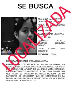 Ficha de localización de la menor desaparecida en Tlapa