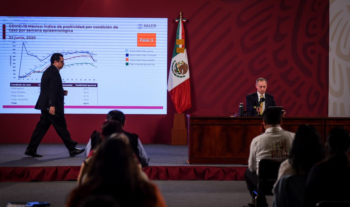 CIUDAD DE MÉXICO, 22JUNIO2020.- Conferencia de prensa que ofrece todas las noches en Palacio Nacional el Subsecretario de Prevención y Promoción de la Salud, Hugo López Gatell Ramírez, sobre la situación que se vive en México ante la emergencia sanitaria. Participó también en el evento el director general de Epidemiología, Jose Luis Alomía Zegarra. FOTO: PEDRO ANZA /CUARTOSCURO.COM