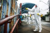 05 June 2020, Brazil, Guarulhos: Members of the Brazilian Army are seen dressed in full protective gear during a disinfection operation in Guarulhos as a protective measure against the spread of Coronavirus. Photo: Fepesil/TheNEWS2 via ZUMA Wire/dpa