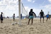 People play footvolley on a beach after Rio de Janeiro on Friday started reopening its beaches for team sports, as well as its tourist attractions, even though Brazil has recorded more than 2 million cases of the novel coronavirus. Photo: Tânia Rêgo/Agencia Brazil/dpa