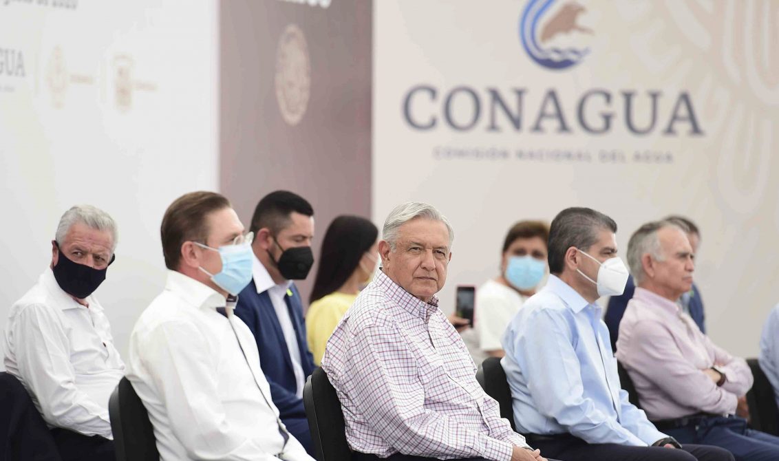 GÓMEZ PALACIO, DURANGO, 26AGOSTO2020.- Andrés Manuel López Obrador, Presidente de México preside Agua Saludable para La Laguna en Expo Feria Gómez Palacio. Lo acompañaron: Miguel Riquelme Solís, gobernador de Coahuila; José Rosas Aispuro Torres, gobernador de Durango; Luis Cresencio Sandoval González y Blanca Elena Jiménez Cisneros, directora de la Comisión Nacional del Agua. FOTO: PRESIDENCIA/CUARTOSCURO.COM