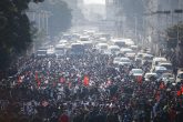 25 December 2020, Nepal, Kathmandu: Supporters of Nepal Communist Party, led by former prime minister Pushpa Kamal Dahal march to the Election Commission during a mass protest against the dissolution of parliament. Photo: Skanda Gautam/ZUMA Wire/dpa