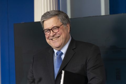 March 23, 2020 - Washington, DC, United States: United States Attorney General William P. Barr participates in a news briefing by members of the Coronavirus Task Force at the White House. (Chris Kleponis / Polaris)