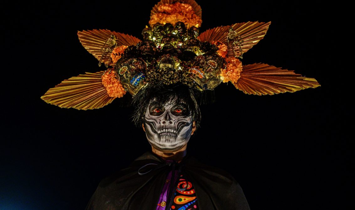 01 November 2022, Mexico, Progreso: Costumed people take part in the "Walk of the Souls" during Mexico's Day of the Dead. Photo: Mariana Gutierrez/eyepix via ZUMA Press Wire/dpa