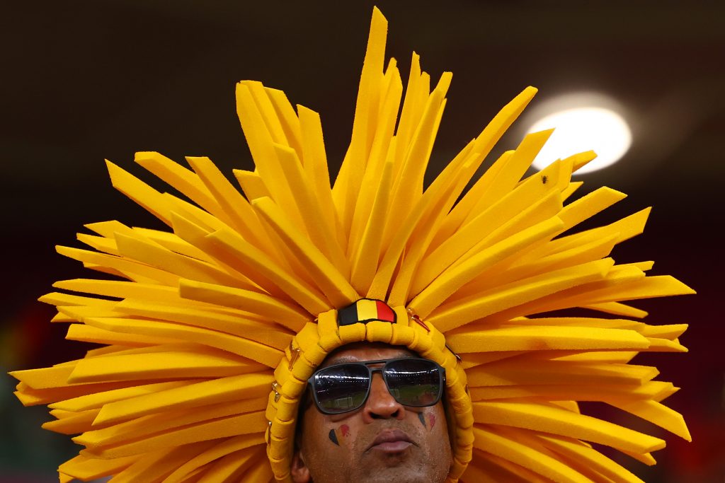 23 November 2022, Qatar, Ar-Rayyan: A Belgian supporter cheers in the stands ahead of the FIFA World Cup Qatar 2022 Group F soccer match between Belgium and Canada at Ahmed bin Ali Stadium. Photo: Tom Weller/dpa