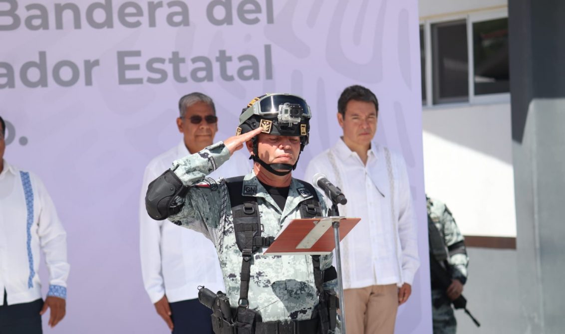 El general de brigada diplomado de Estado Mayor Ulises Orduña Campos rindió protesta el 16 de agosto de 2024 como nuevo comisario jefe de la Guardia Nacional en Guerrero, en el cuartel de Petaquillas, al sur de Chilpancingo. Foto Jesús Eduardo Guerrero