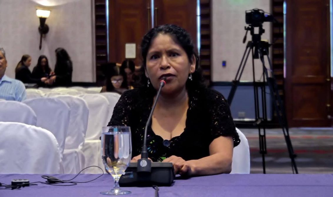 Una familiar del indígena Bonfilio Rubio, asesinado por militares en 2009, Verónica González González, en la audiencia de la Comisión Interamericana de Derechos Humanos que se transmitió ayer en línea. Foto: Fotograma de la audiencia